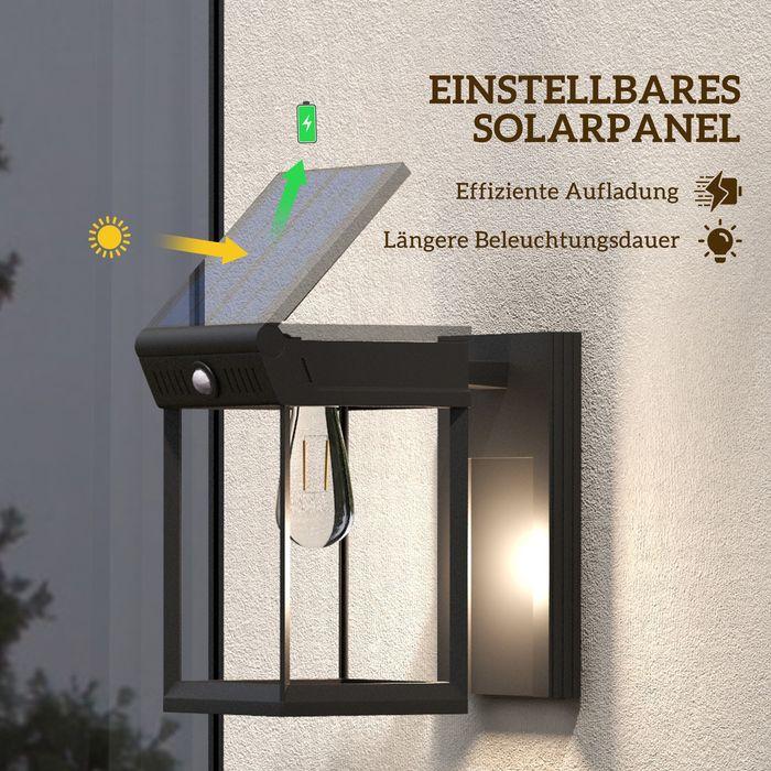 Produktbild Swisshandel24 Solar Wandleuchte LED Aussenleuchte Gartenleuchte warmweiss verstellbar Lichtsensor IP44 Schwarz (160 lm, IP44)