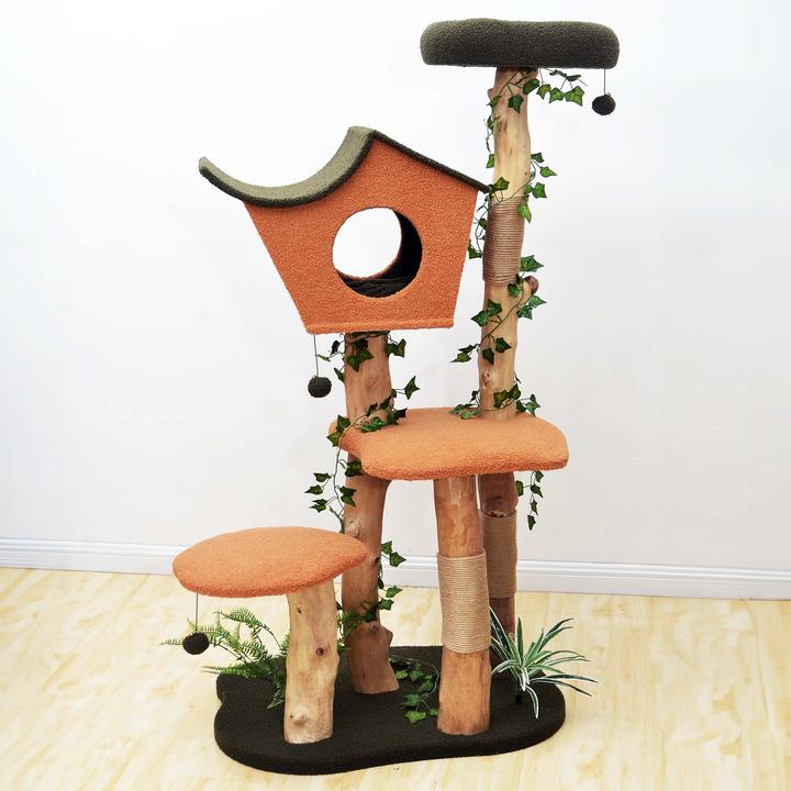 Produktbild Wiltec Fudajo Kratzbaum Pflanzendeko 154cm Katzenkratzbaum Katzenbaum Katzenmöbel Katze (154 cm, Orange, Grün)