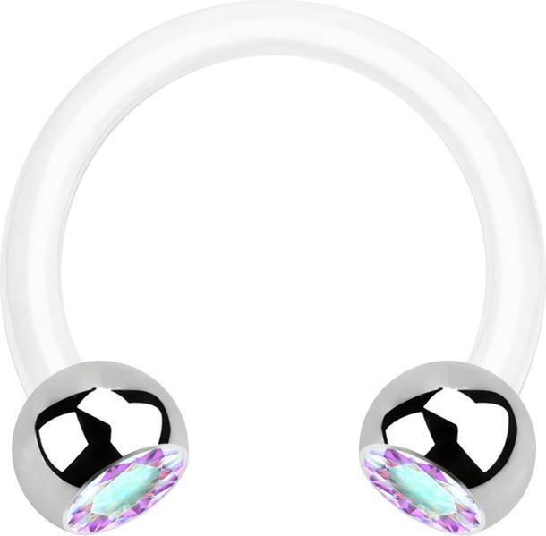 Star Piercing Micro Circular Barbell weiss mit zwei Kugeln silber Kristall multicolor (Bioflex, ohne Messing, Chirurgenstahl 316L)