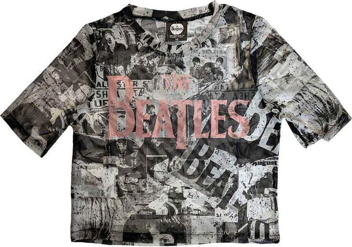 The Beatles All Over Print & Drop T Logo Crop Top (Girlie)