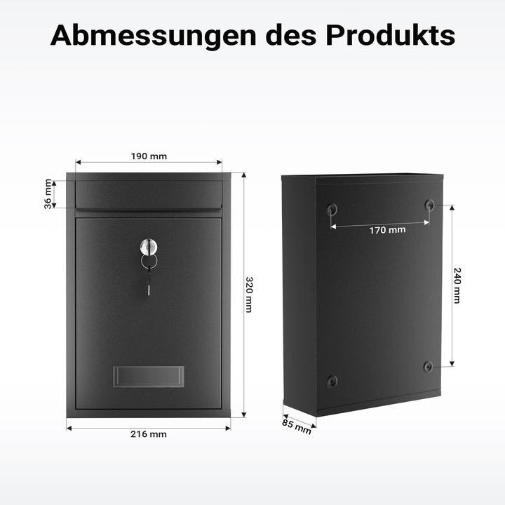 Produktbild Wiltec Briefkasten V11 Postkasten Namensschild 2 Schlüssel Stahl