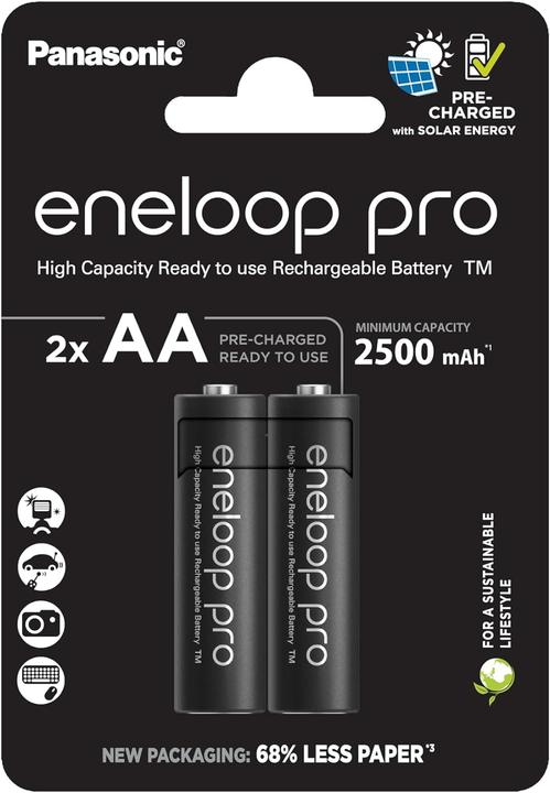 Actual product image Panasonic Wiederaufladbare Batterien ENELOOP Pro BK-3HCDE (2 pcs., AA, 2500 mAh)