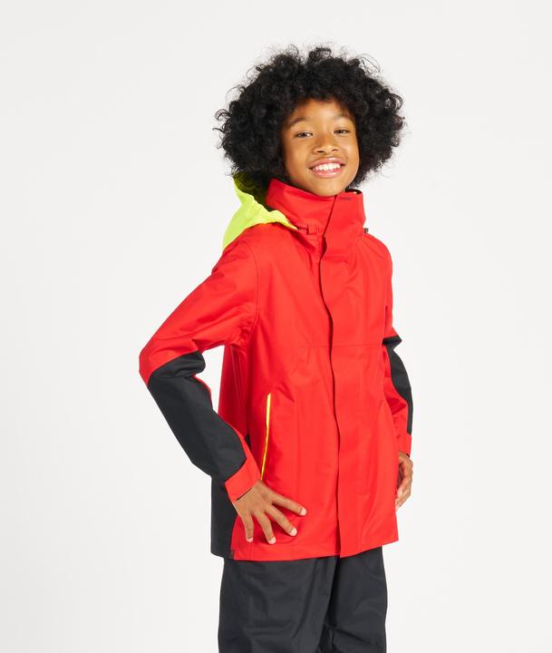 Actual product image Tribord Rain jacket sailing jacket children waterproof windproof - Sailing 300 red/yellow (10, 11, 12)
