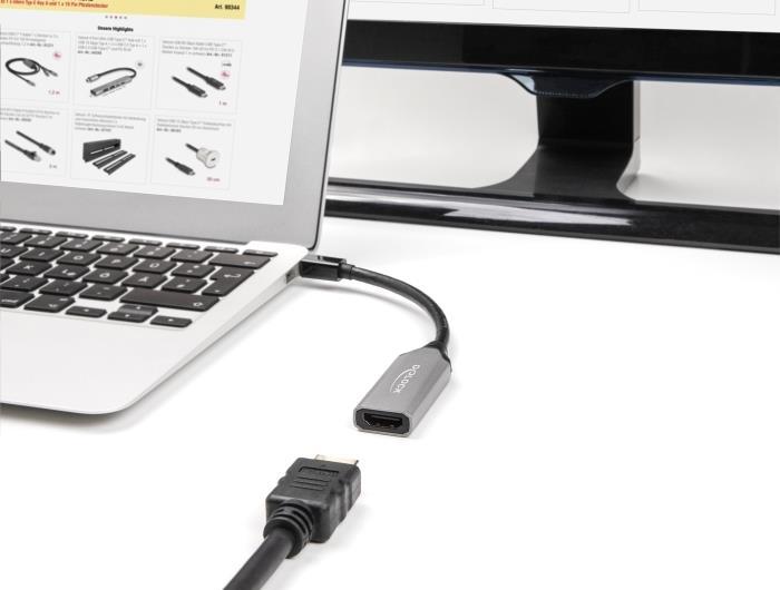 Actual product image Delock 64331 DisplayPort Adapter Mini DP 1.4 Stecker auf HDMI Buchse (HDMI, 15 cm)