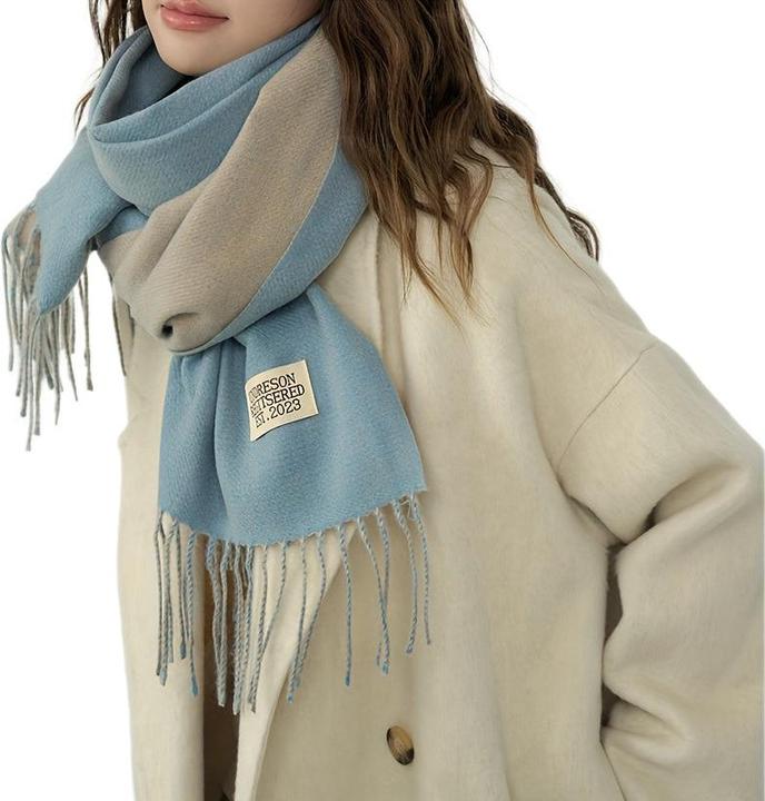 Produktbild Only-Bags.Store Doppelseitiger Schal Zwei Farben Einfacher Basic Imitation Kaschmir Quaste Schal Herbst Winter