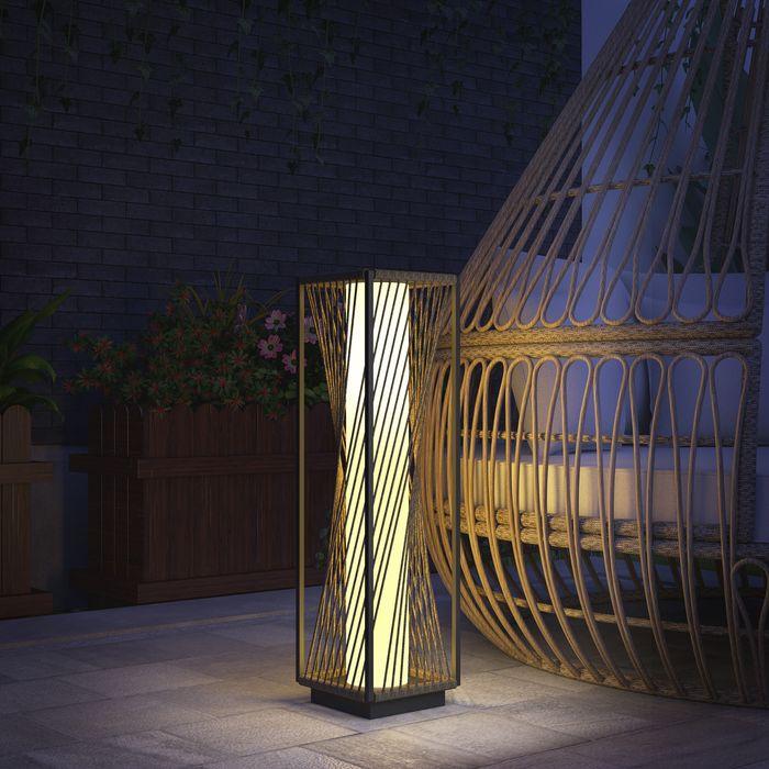 Immagine prodotto Swisshandel24 Stehlampe Rattan mit Lichtsensor Solarlampen Boho-Stil IP44 (15 lm, IP44)