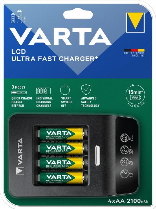 Varta Chargeur LCD ultra rapide+. (1 pcs, AA, 2100 mAh, Piles rechargeables + chargeur)