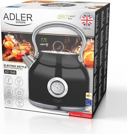 Produktbild Adler AD 1346b Kettle with a Thermomete, Electric, Power 2200 W, Capacity 1.7 L, Black (1.70 l, EU-Stecker)