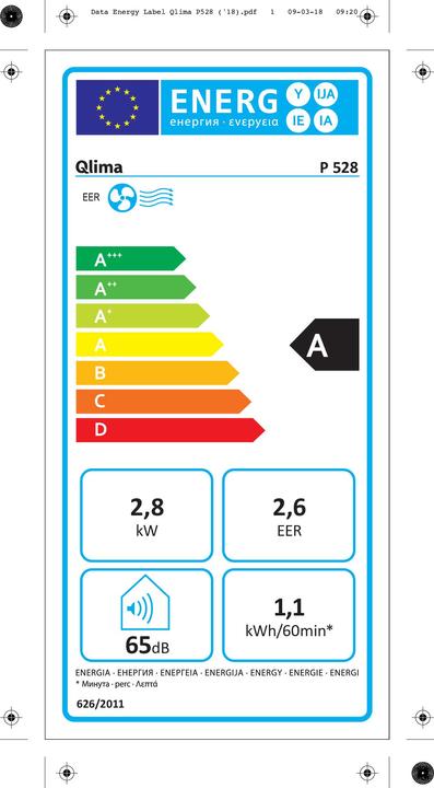 Label énergétique Qlima Climatisation portable (9554.00 BTU/h)