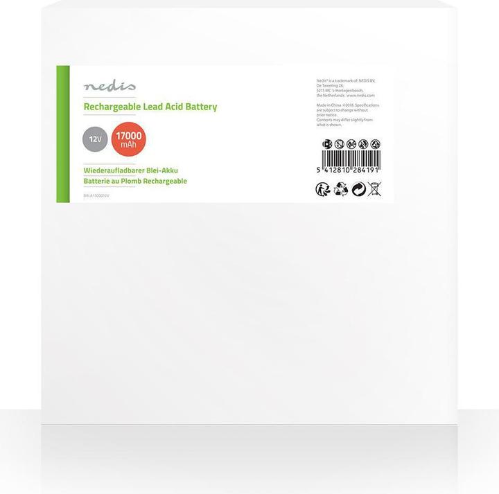 Immagine prodotto Nedis Batteria al piombo ricaricabile| Al piombo| Ricaricabile| 12 V| 17000 - (1 pz., Specifico del dispositivo, 17000 mAh)