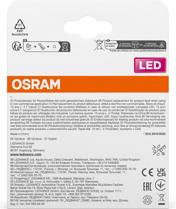 Etichetta energetica Osram Lampade con riflettore (E14, 2.60 W, 210 lm, 2 x, F)