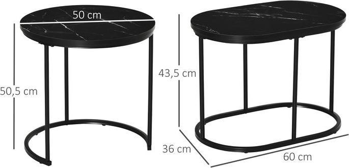 Produktbild Swisshandel24 2er-Set Beistelltisch im Industriedesign, Marmoroptik, Couchtisch, Beistelltisch, stapelbar, Schwarz