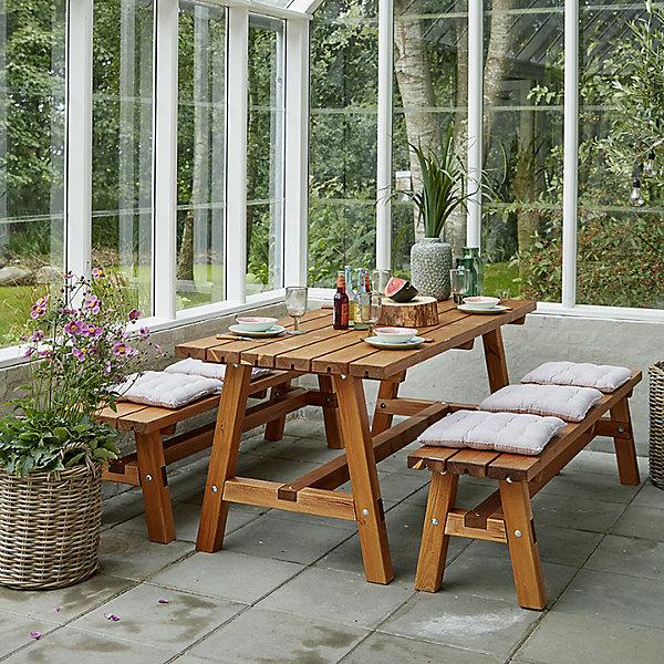 Actual product image Plus Garten Seat accessory, table, 2 benches, grey brown, table LxWxH 1771 x 750 x 720 mm. (75 cm)