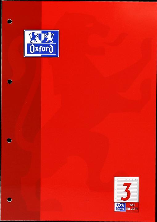 Produktbild Oxford Arbeitsblätterblock, A4, Lineatur 3 (A4, Harter Einband)