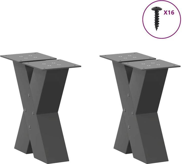 Produktbild VidaXL Couchtischbeine X-Form 2 Stk. Anthrazit 30x(30-31) cm Stahl Tischbein