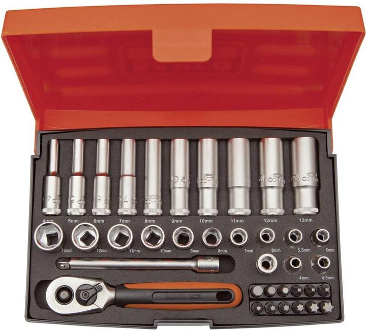 Produktbild Bahco 1/4"-Steckschlüssel-Satz, metrisch, Sechskant inklusive Schraubendreher-Bits -37-teilig (13 mm)