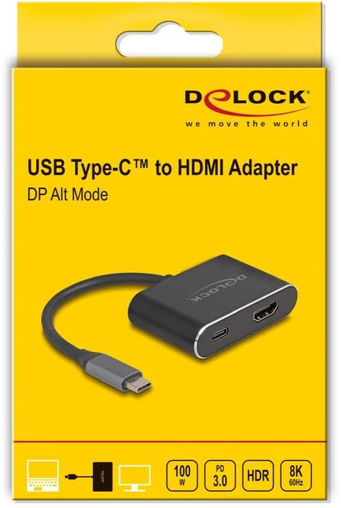 Image du produit Delock Adaptateur USB Type-C™ vers HDMI (DP Alt Mode) 8K avec HDR et Power Delivery 100 W (USB-C, 15 cm)