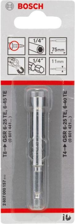 Immagine prodotto Bosch Professional Zubehör Supporto universale, 1/4 di pollice, 75mm, 11mm, (in combinazione con l'arresto di profondità T8/T4) (11mm)