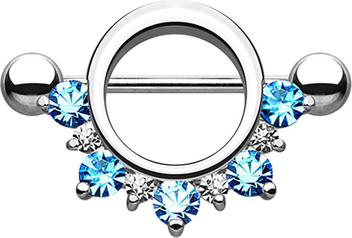 Produktbild Star Piercing Barbell rund mit unterschiedlichen Kristallen auqa (ohne Messing, Chirurgenstahl 316L)