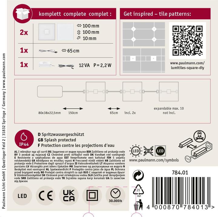 Produktbild Paulmann LumiTiles Square Basisset (Warmweiss, 1 cm, Indoor)