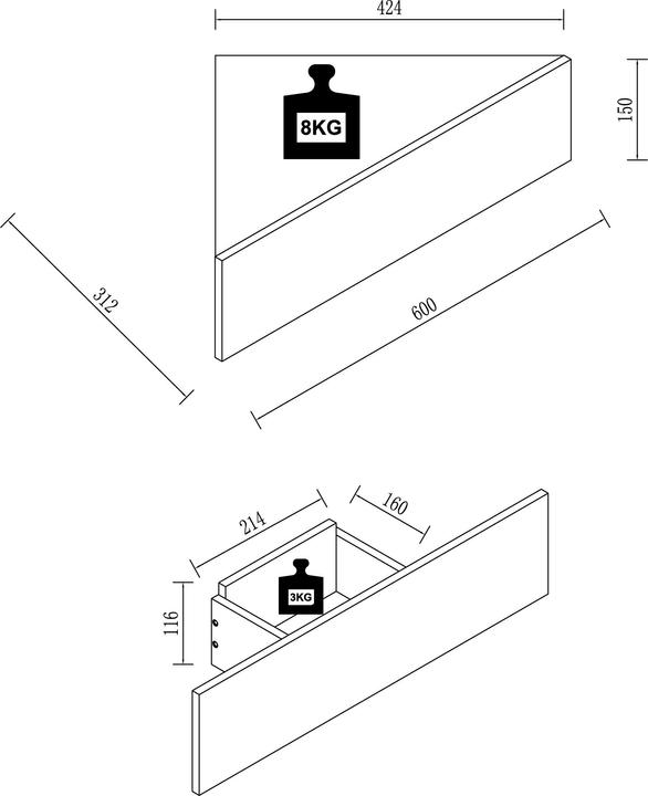 Produktbild VCM Holz Wandschublade Nachtschrank Wandboard Eckregal Schublade Konsole Nachttisch Usal S (60 x 43 x 15 cm)