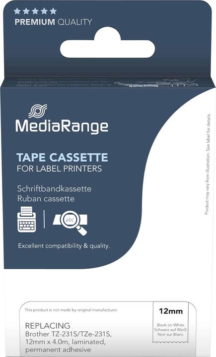 MediaRange Schriftbandkassette schwarz auf weiÃŸ 4m x 12mm (1.20 cm, Schwarz)