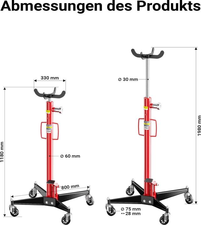 Actual product image Wiltec Transmission jack mobile hydraulic 500kg 110-195cm rollers pick-up claw truck