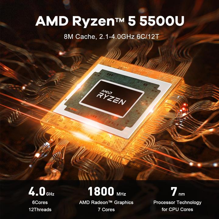 Image du produit Beelink Mini PC mit AMD Ryzen 5 5500U und 4K Triple Display (AMD Ryzen 5 5500U, 16 Go)