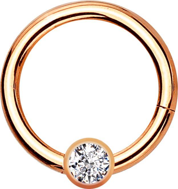 Star Piercing Micro Segmentring klappbar rosegold mit Kugel Kristall silber (ohne Messing, Titan G23)