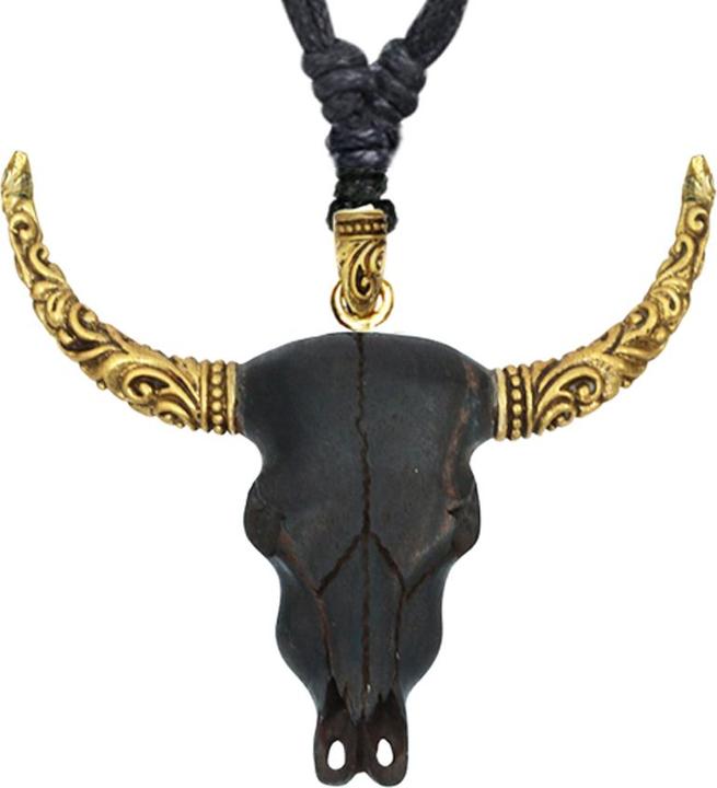Actual product image Star Piercing Necklace Black Pendant Gold Plated Ironwood Water Buffalo Skull (Organic, Brass)