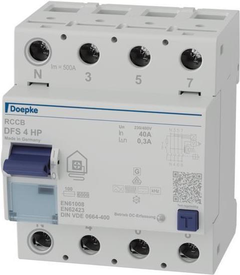 Produktbild Doepke DFS4 040-4/0,30-HP FI-Schutzschalter 4p 40 A 0.3 A 09136805