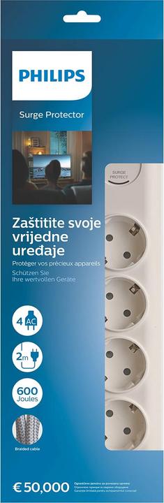 Actual product image Philips Surge protector SPN7040WA/58, 4 outlets, power cord, 600 joules of surge protection (4 x, CEE 7/3, 2 m)