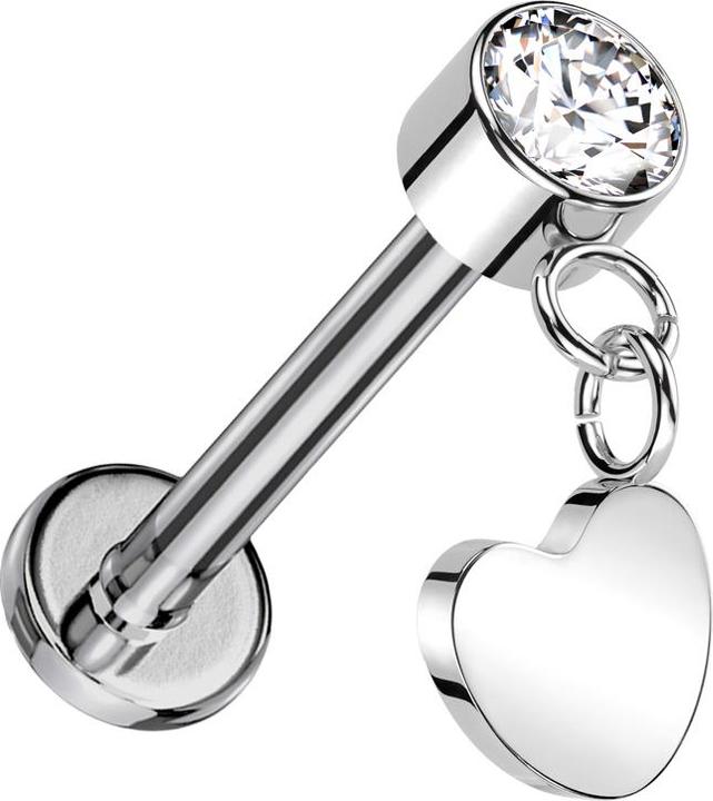 Star Piercing Micro Threadless Labret silber Zylinder silber Kristall silber Anhänger Herz silber (ohne Messing, Titan G23)