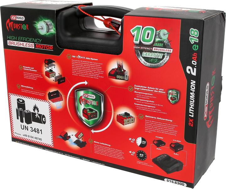 Produktbild KS Tools eMONSTER Brushless-Akku-Schlag-Bohr-Schrauber-Satz, 4-tlg | 18 Volt, 2 Akkus und Ladegerät (Akkubetrieb)