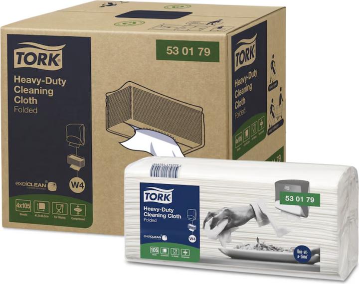 Image du produit Tork Chiffons de nettoyage extra-forts Blanc W4, multi-usage, 4 x 105 chiffons 530179 Quantité : 420pcs. (420 pcs)