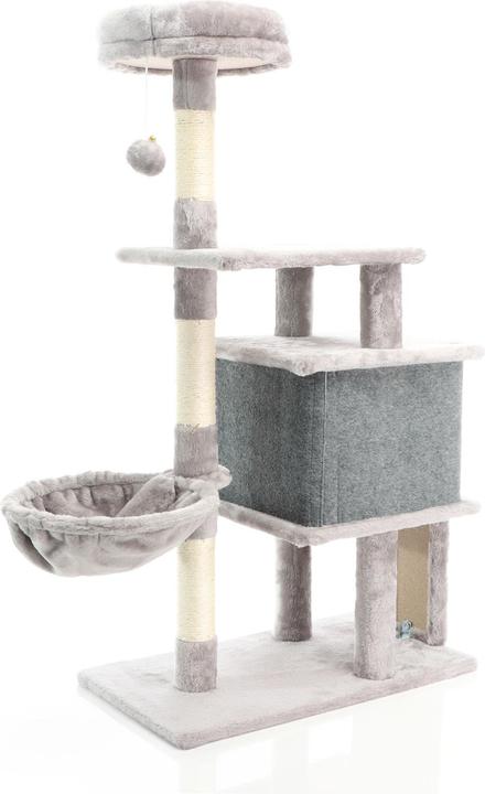 Actual product image Fudajo Cat Tree Light Grey Scratching Tree 112cm High Climbing Tree with Cat House and Lying Recess (112 cm, Light grey)
