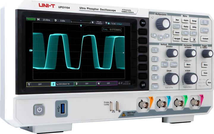 Actual product image Uni-T UPO1104 storage oscilloscope, 4 channel, 100 MHz, 2 GSa/s