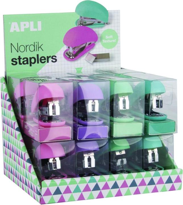 Produktbild Apli Heftgerät Nordik Heftgerät, Soft Touch, 30 Karten, Heftklammern, Box mit Aufhänger, Pastellmischung (30 Blätter)