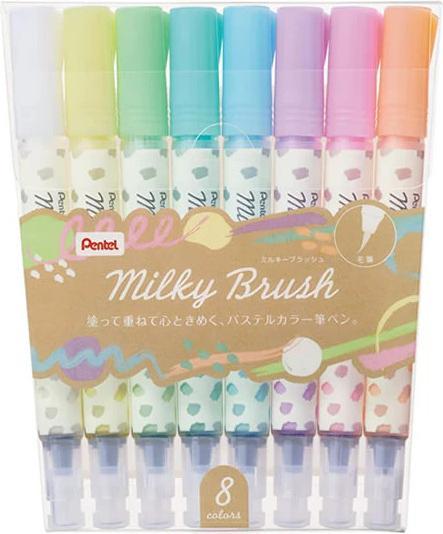 Pentel Crayon feutre Milky Brush (Multicolore, 8 x)