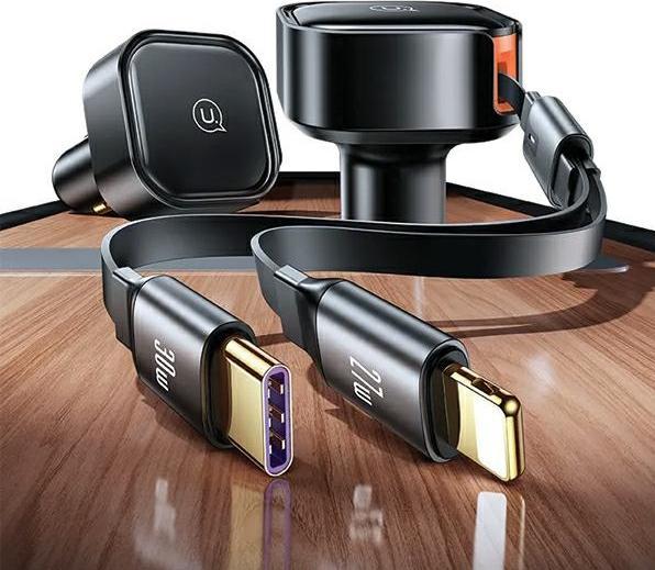Immagine prodotto Usams Ład. sam. ze zwijanym kablem 1xUBS-C+1x Lightning C41 PD 30W Fast Charge czarny/nero CC219CC0 (30 W)