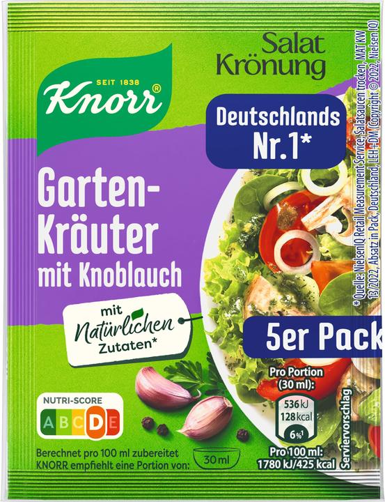 Actual product image Knorr Salad Crème Garden Herbs Garlic Dressing 5-pack yields 450 ml (58 g)