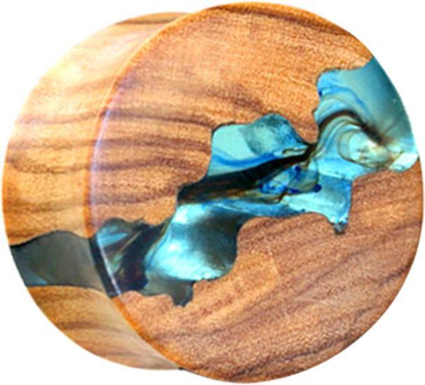Star Piercing Flared Plug Epoxy transparent aus Olivenholz (ohne Messing, Organisch)