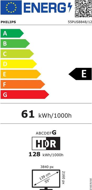 Energy Label Philips Ambilight 55PUS8848/12 LED 4K The One (55", LED, 4K)