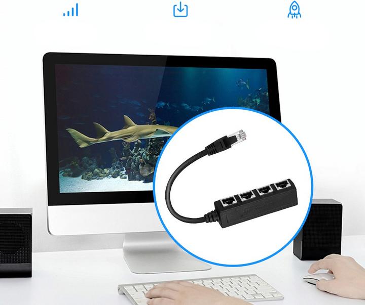 Actual product image Apfelkiste 4-fach Ethernet LAN RJ45 Netzwerk Adapter Splitter Cat7 / Cat6 / Cat5 - Schwarz
