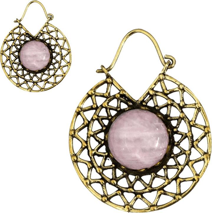 Actual product image Star Piercing Ohrring vergoldet zwei dreieckslinien mit Rosenquarz Stein (Brass, Mineral)