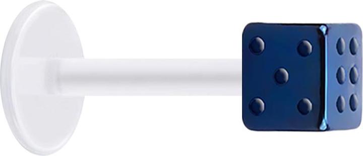 Produktbild Star Piercing Micro Labret transparent mit Würfel dunkelblau (ohne Messing, Bioflex, Chirurgenstahl 316L)