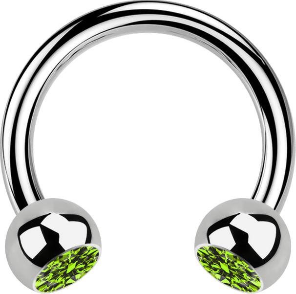 Produktbild Star Piercing Micro Circular Barbell silber mit zwei Kugeln Kristall hellgrün (Titan G23, ohne Messing)