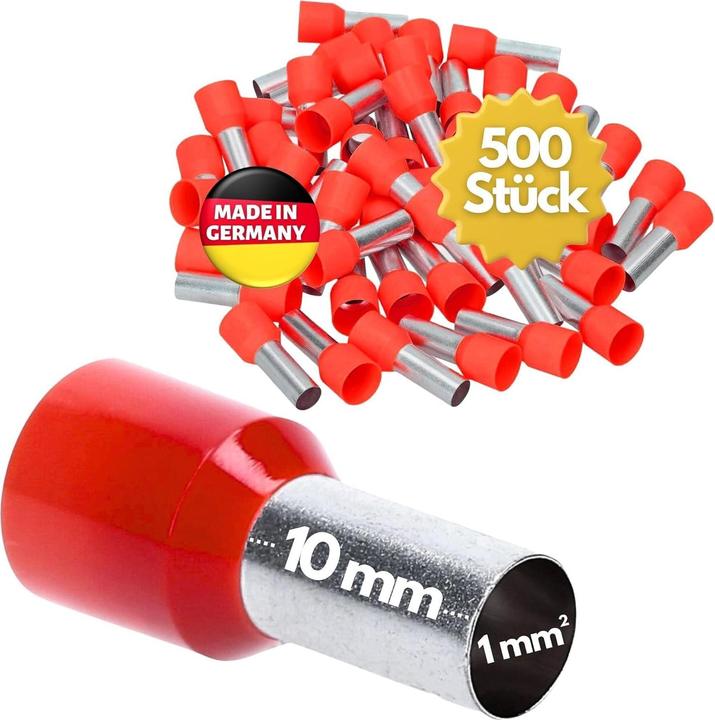 Image du produit Kalitec 500 embouts AE110RT isolés 1,0mm² 10mm de long rouge I Made in Germany I Industrieq