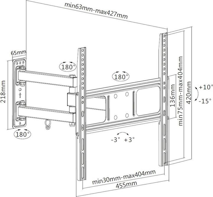 Produktbild equip Wandhalterung TV 32"-55" schwarz schwenkbar (Wand, 55", 35 kg)