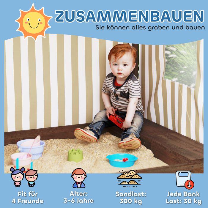 Produktbild Swisshandel24 Sandkasten mit Vordach und Netztür 142 x 101,5cm Sandkiste aus Holz mit Sitzbank